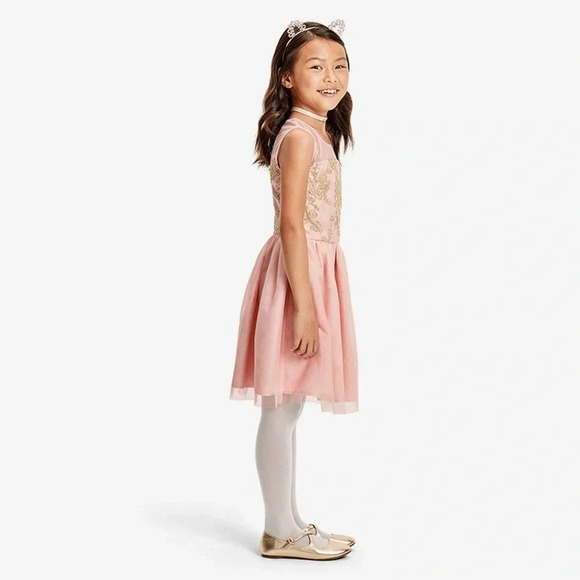 NWT THE CHILDREN’S PLACE Girls Embroidered Lace Dress Gold Beading Pink - Picture 2 of 8